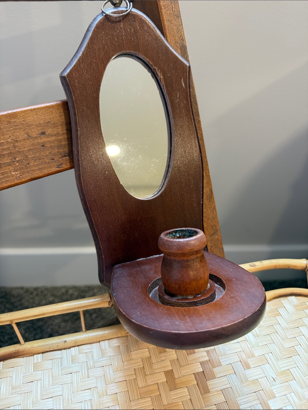 Vintage Wood Wall Candle Holder with Mirror | Early American Colonial Revival